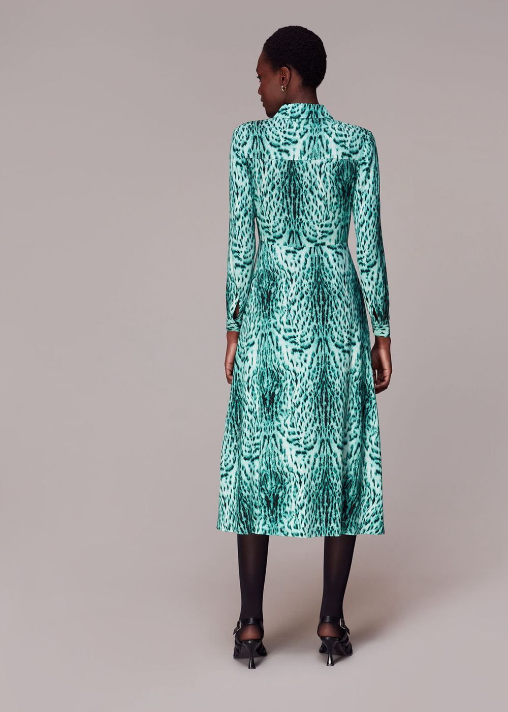 Whistles Brushed Leopard Tie Midi Dress Green / Multicolor | US-97356EGZS