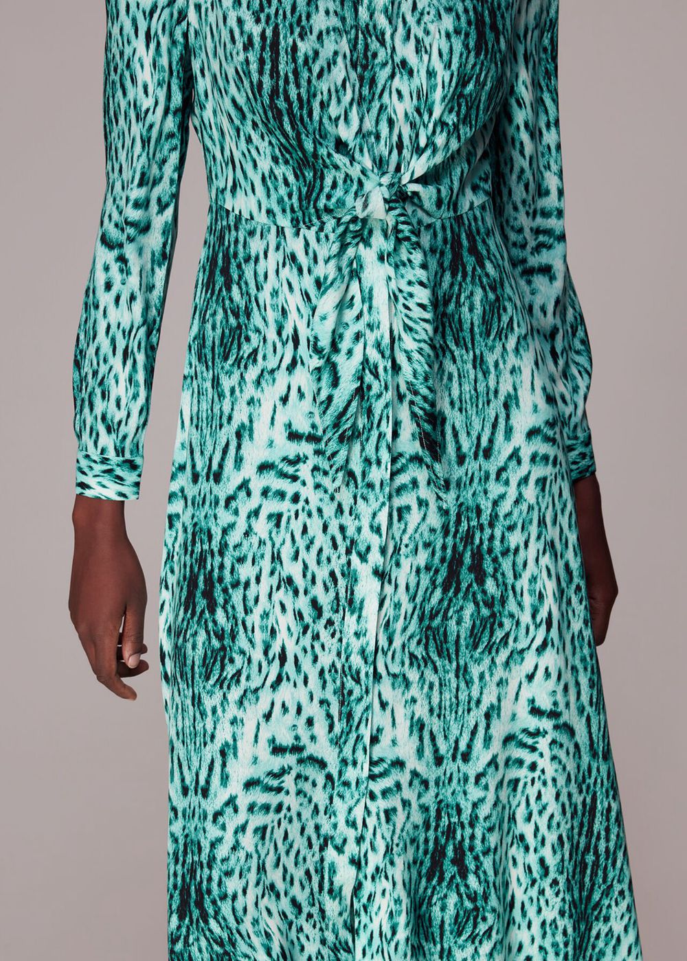 Whistles Brushed Leopard Tie Midi Dress Green / Multicolor | US-97356EGZS