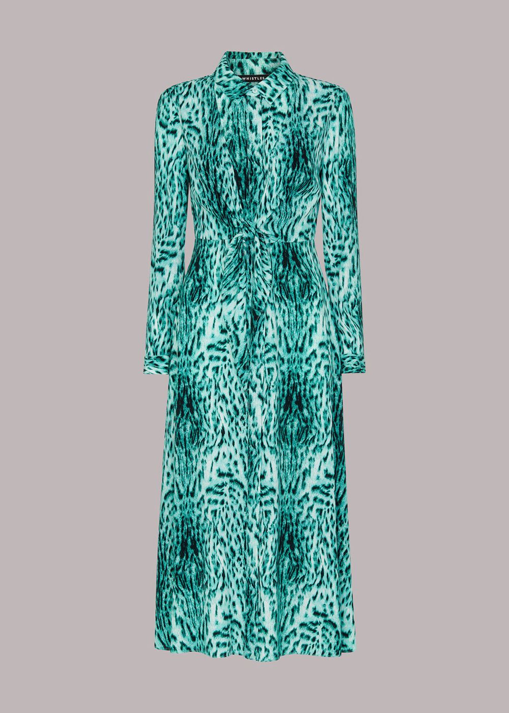 Whistles Brushed Leopard Tie Midi Dress Green / Multicolor | US-97356EGZS