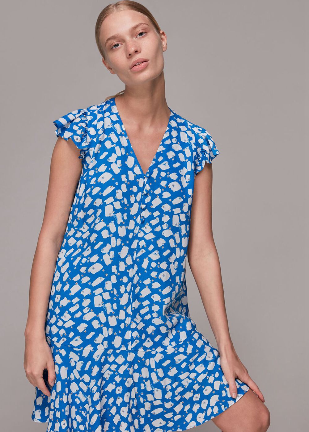 Whistles Brushmark Daisy Print Dress Blue / Multicolor | US-58197RKSV