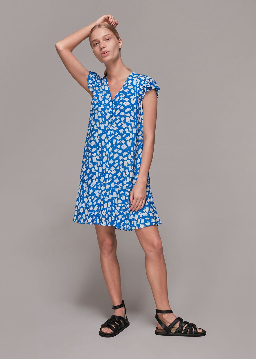 Whistles Brushmark Daisy Print Dress Blue / Multicolor | US-58197RKSV