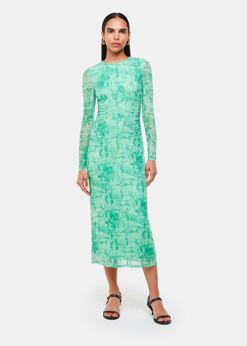 Whistles Brushwork Print Mesh Dress Green / Multicolor | US-60472GERH