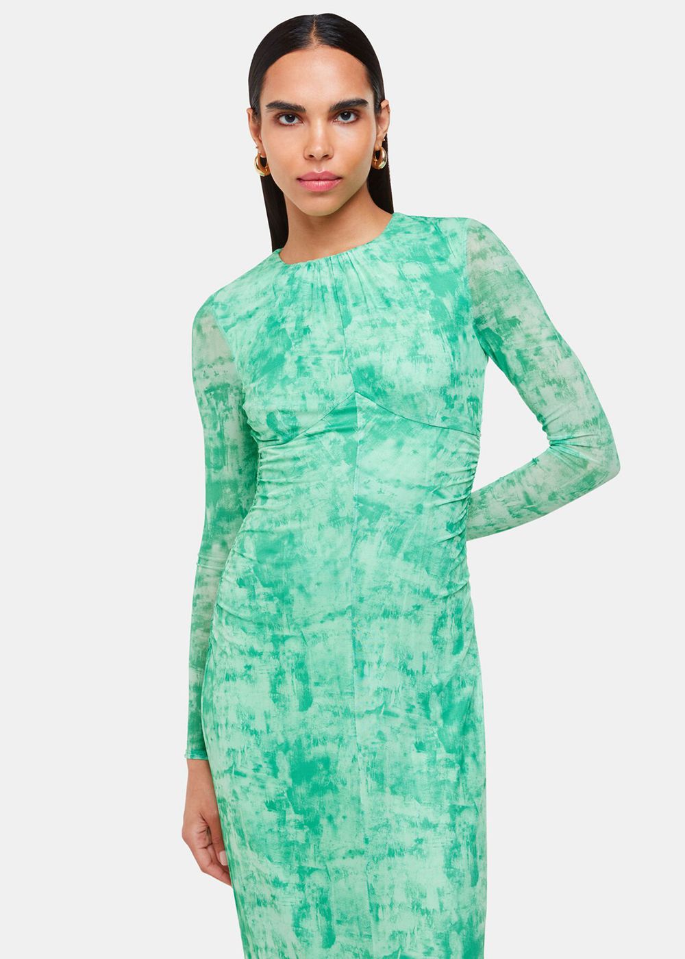 Whistles Brushwork Print Mesh Dress Green / Multicolor | US-60472GERH