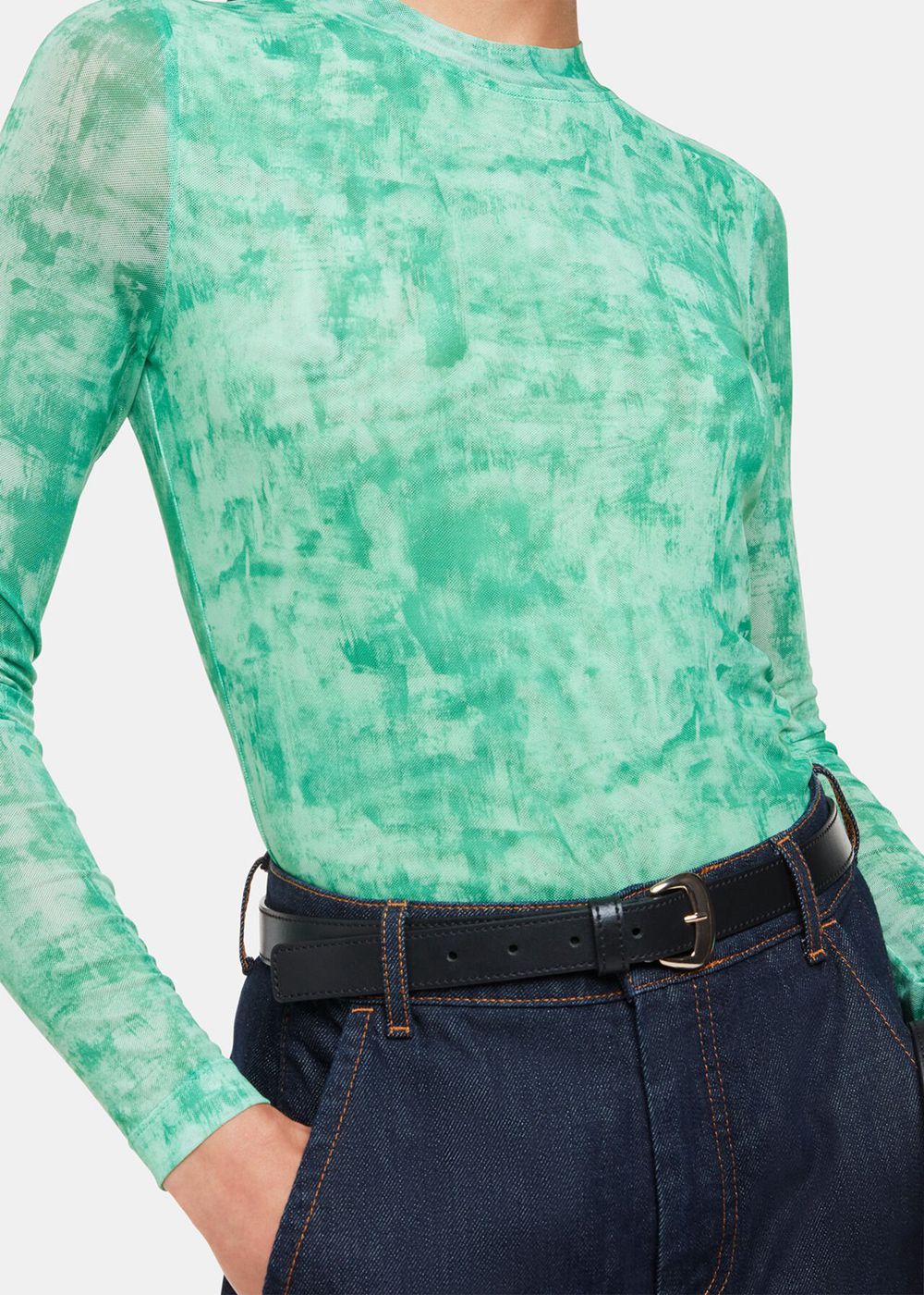 Whistles Brushwork Print Mesh Jersey Top Green / Multicolor | US-79863GWEX