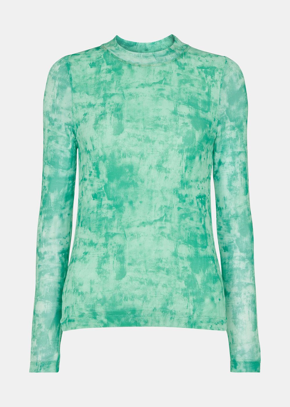 Whistles Brushwork Print Mesh Jersey Top Green / Multicolor | US-79863GWEX