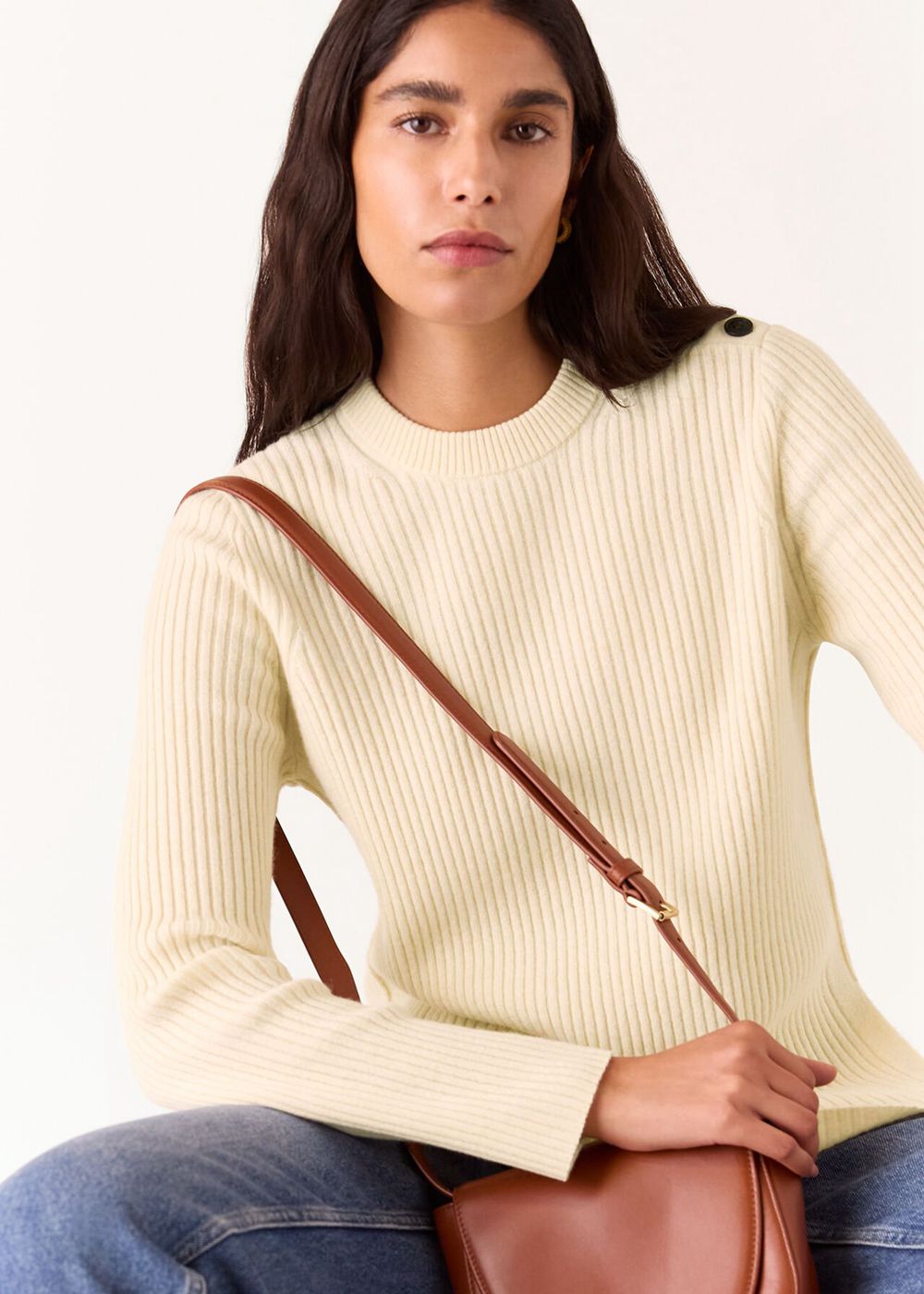 Whistles Button Detail Longline Sweater White | US-68219PAUX