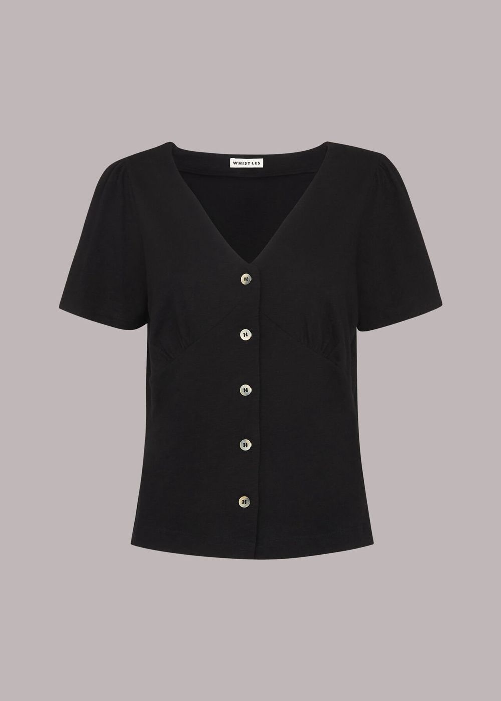 Whistles Button Front Frill Top Black | US-04187ZCAS