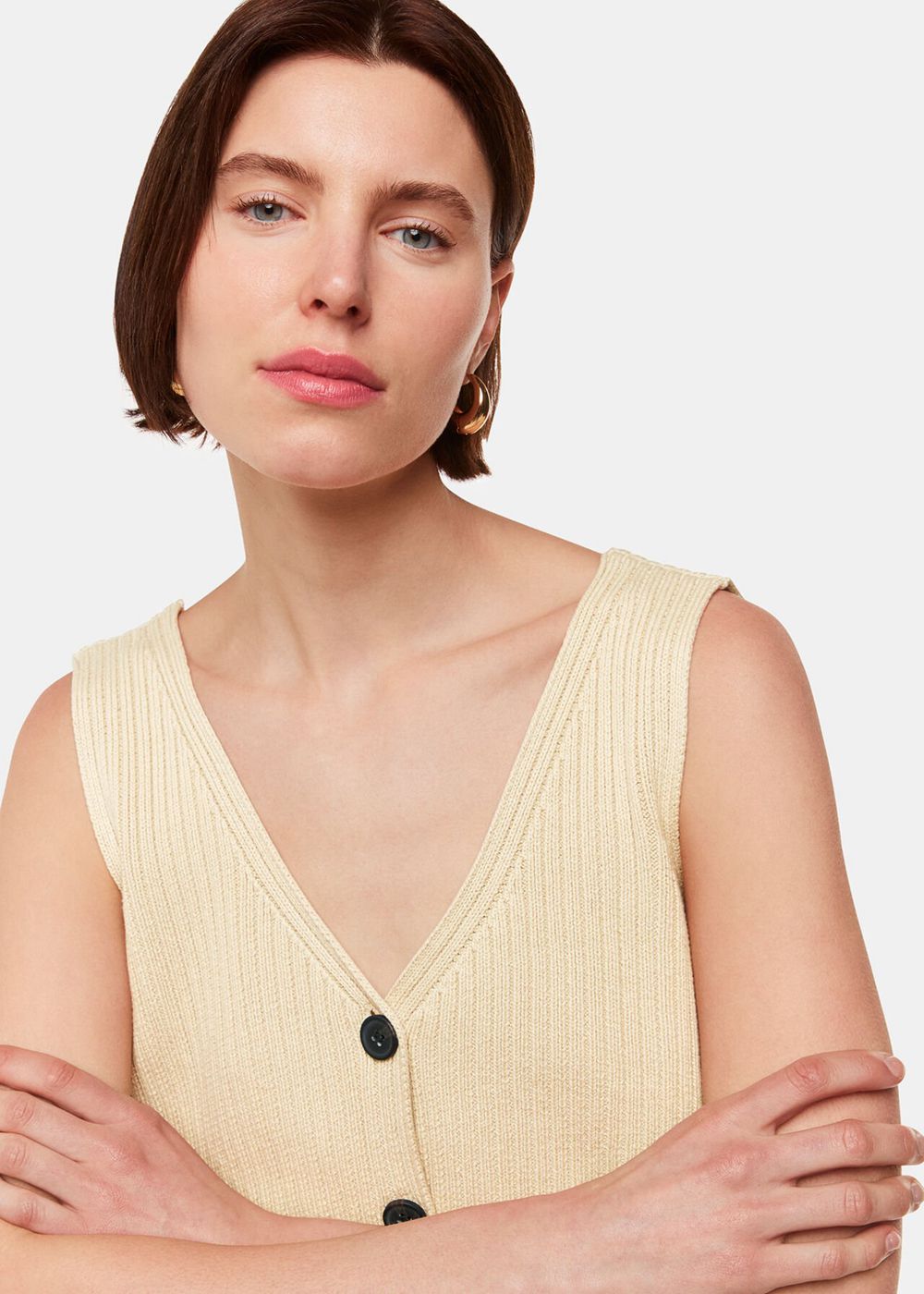 Whistles Button Front V Neck Knitwear Butter | US-26745SWGM