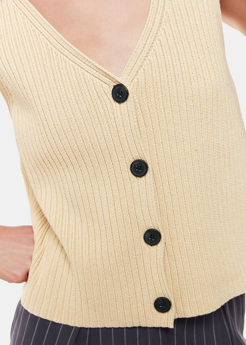 Whistles Button Front V Neck Knitwear Butter | US-26745SWGM