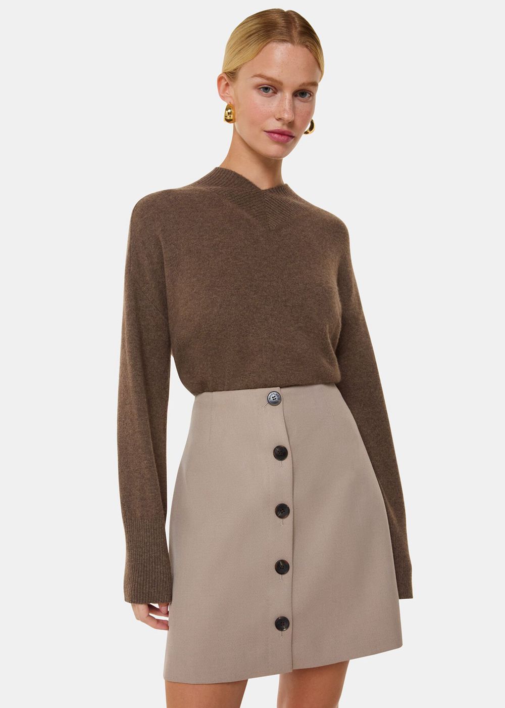 Whistles Button Front Wool Mini Skirts Neutral | US-29584XOJE