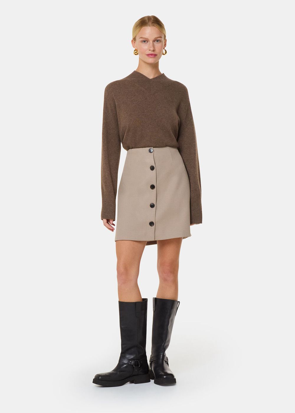 Whistles Button Front Wool Mini Skirts Neutral | US-29584XOJE