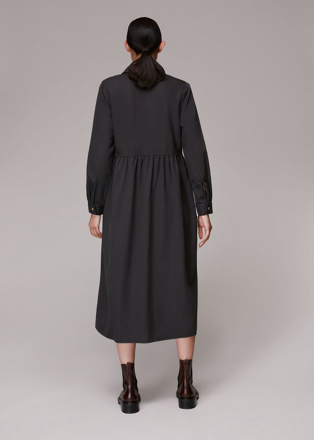 Whistles Button Up Shirt Dress Black | US-19286MHZS