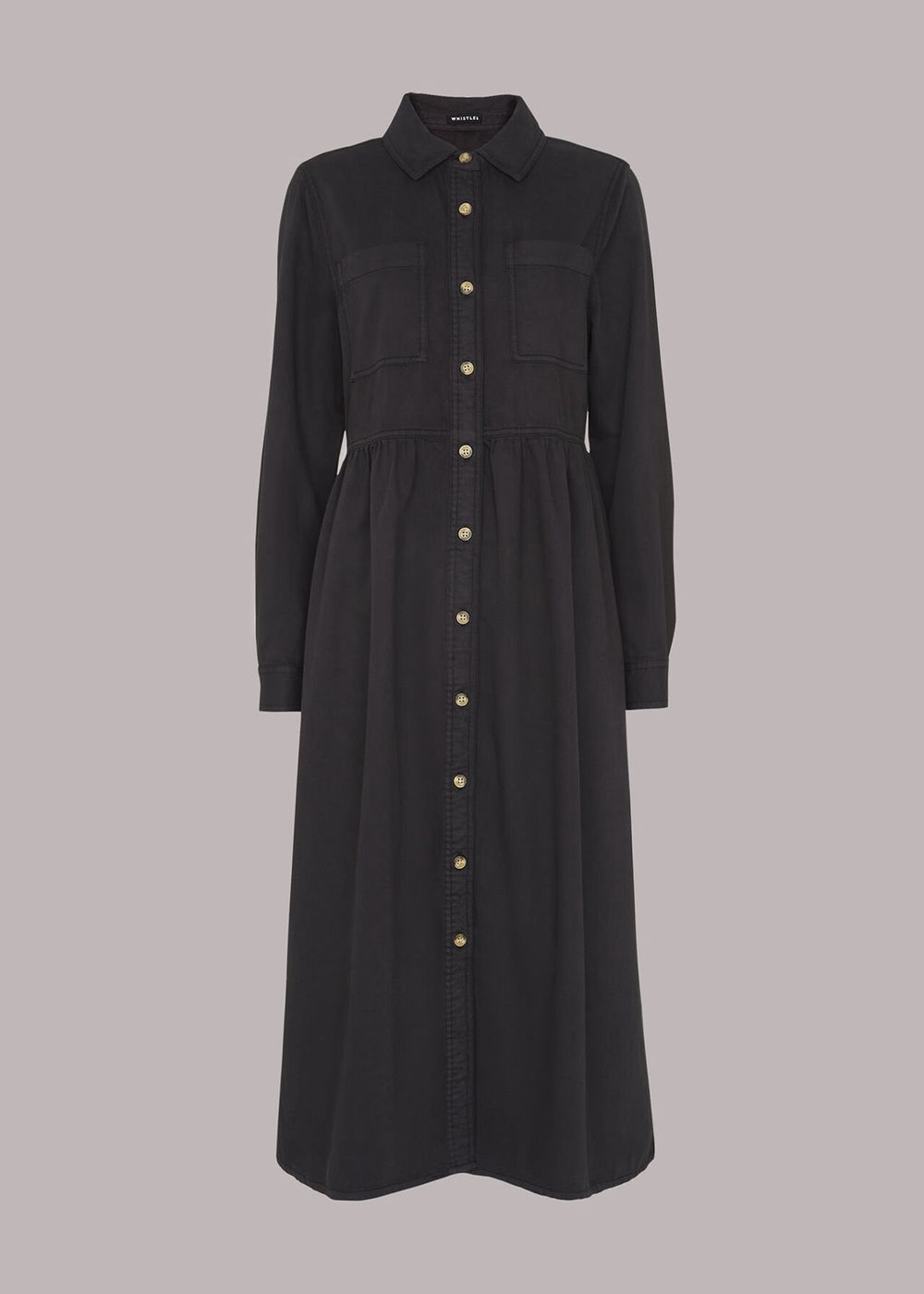 Whistles Button Up Shirt Dress Black | US-19286MHZS