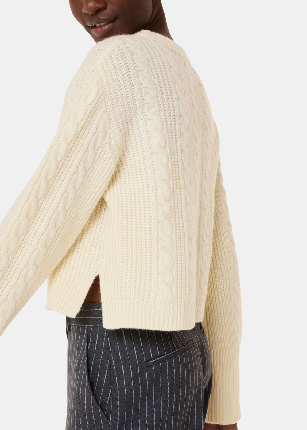 Whistles Cable Detail Crew Neck Knitwear White | US-13458UYBL