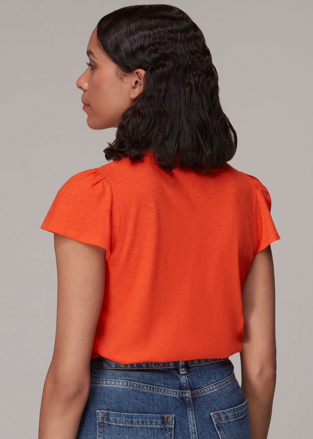 Whistles Cada Button Linen Mix T-Shirt Orange | US-26714WJGC