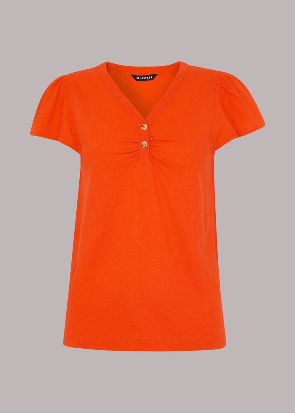 Whistles Cada Button Linen Mix T-Shirt Orange | US-26714WJGC