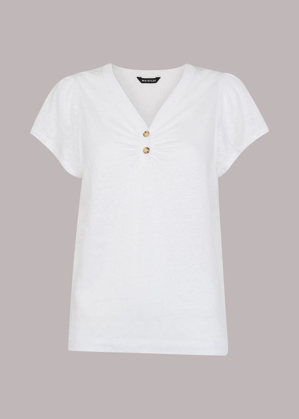 Whistles Cada Button Linen Mix T-Shirt White | US-71654QAKO