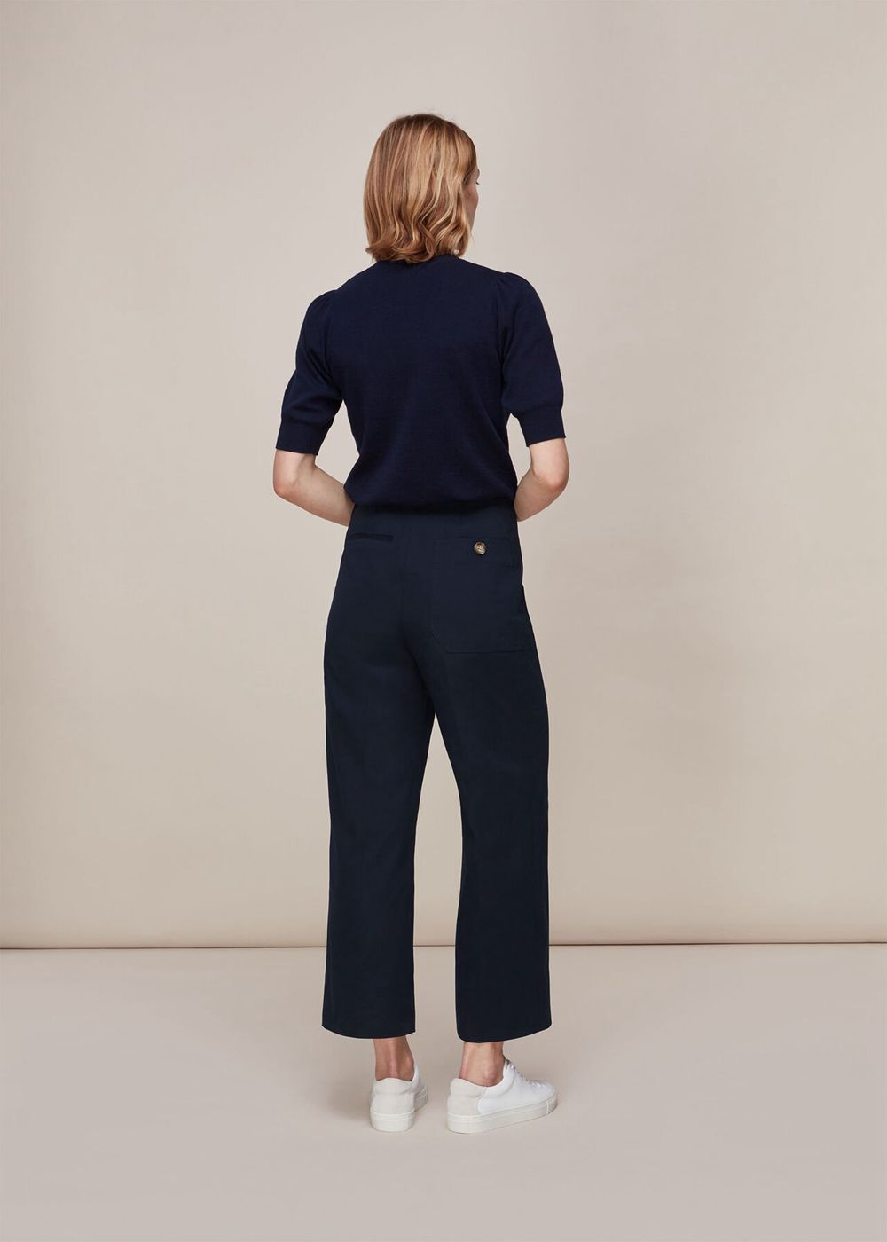 Whistles Cadie Side Button Pants Navy | US-96825GNAS