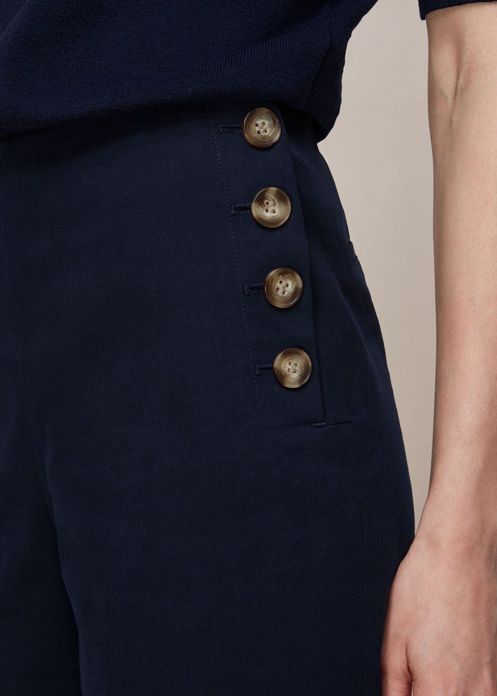 Whistles Cadie Side Button Pants Navy | US-96825GNAS