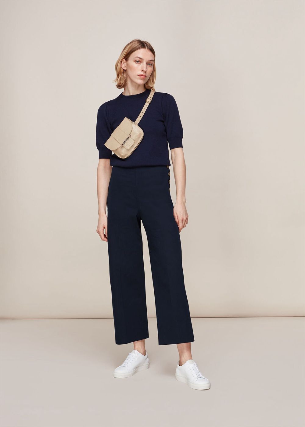 Whistles Cadie Side Button Pants Navy | US-96825GNAS