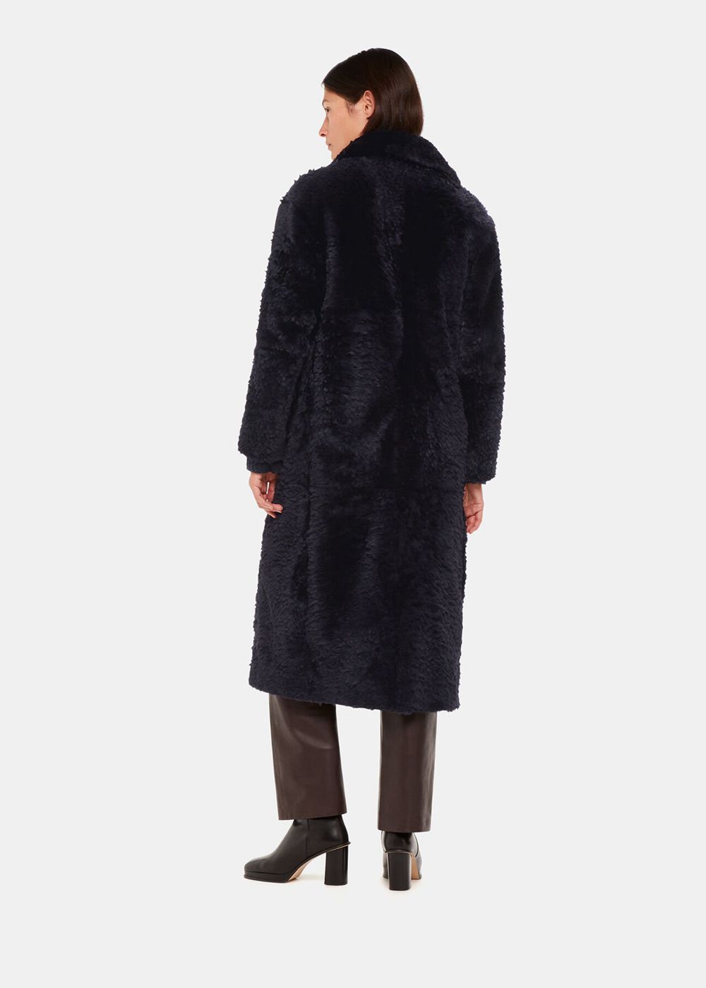 Whistles Camille Shearling Coat Navy | US-61803CRAE