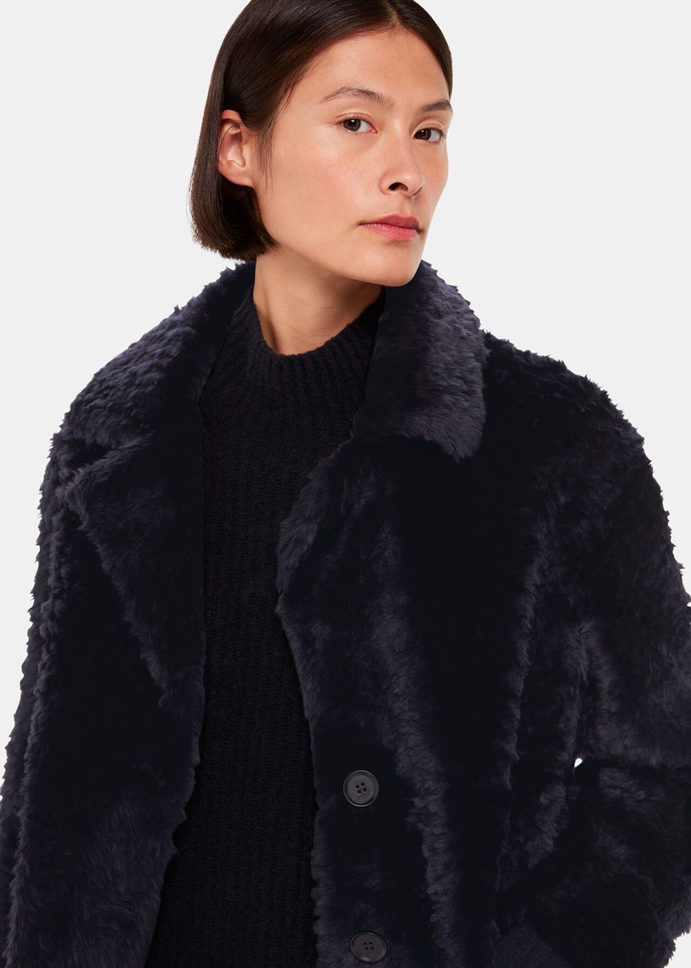 Whistles Camille Shearling Coat Navy | US-61803CRAE