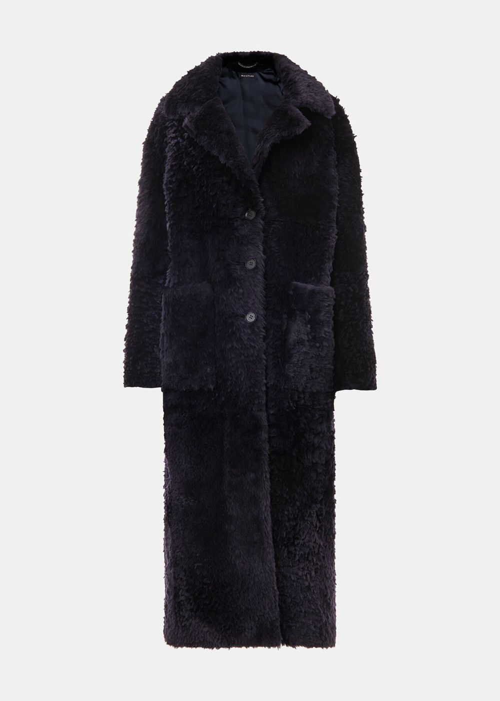 Whistles Camille Shearling Coat Navy | US-61803CRAE