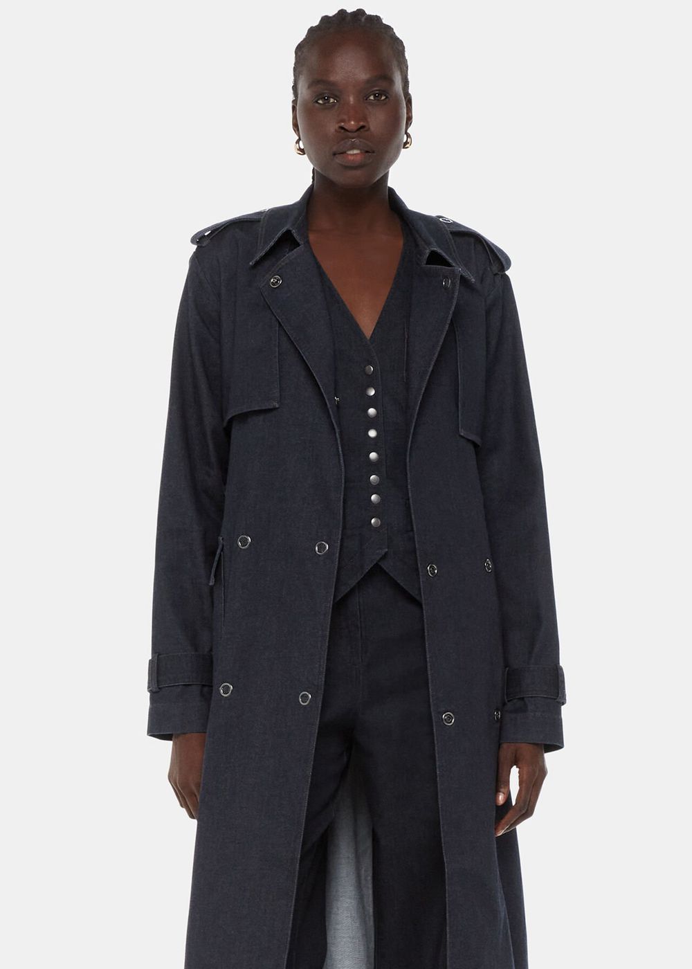 Whistles Cara Denim Trench Coat Dark Blue | US-43710YTEP