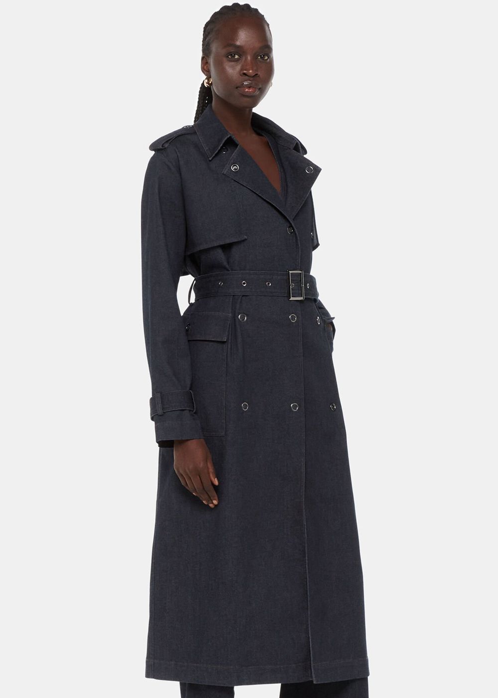 Whistles Cara Denim Trench Coat Dark Blue | US-43710YTEP