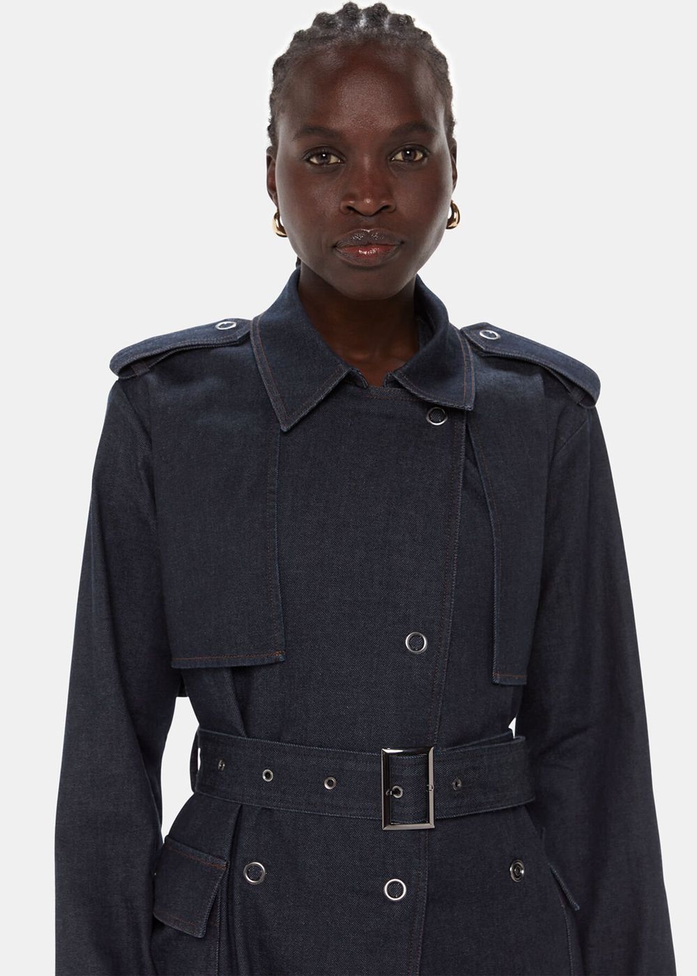 Whistles Cara Denim Trench Coat Dark Blue | US-43710YTEP