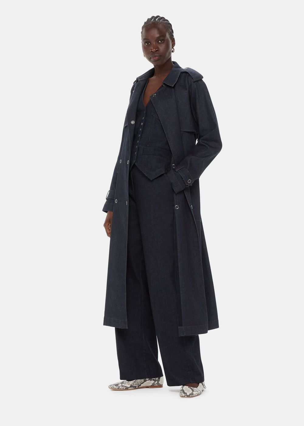 Whistles Cara Denim Trench Coat Dark Blue | US-43710YTEP