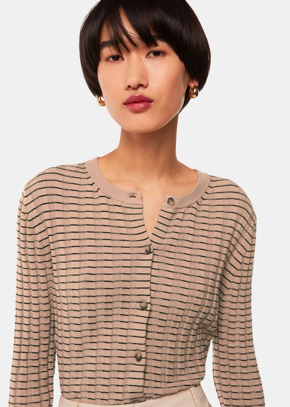 Whistles Carla Ribbed Detail Cardigan Black / Multicolor | US-13520TVKO