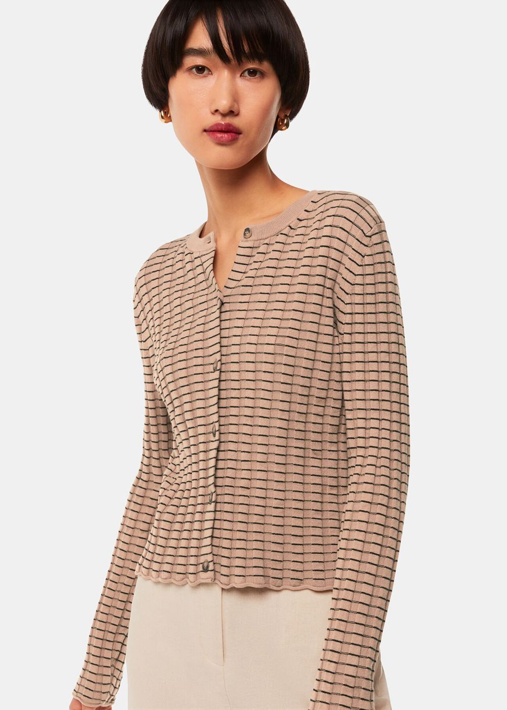 Whistles Carla Ribbed Detail Cardigan Black / Multicolor | US-13520TVKO