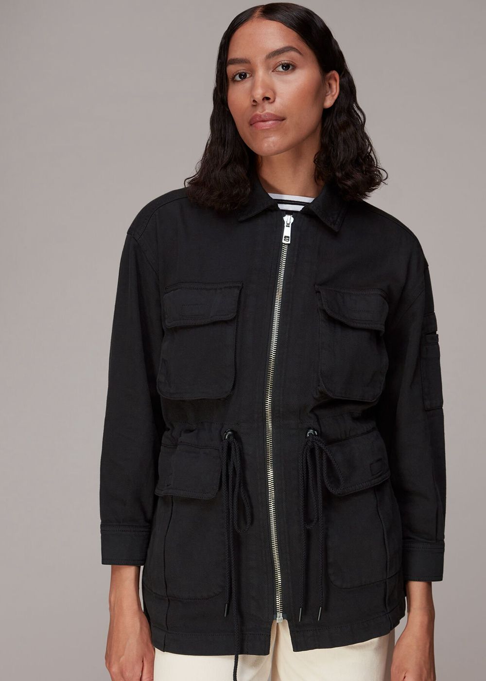 Whistles Carly Cargo Military Jacket Black | US-63759DUQH