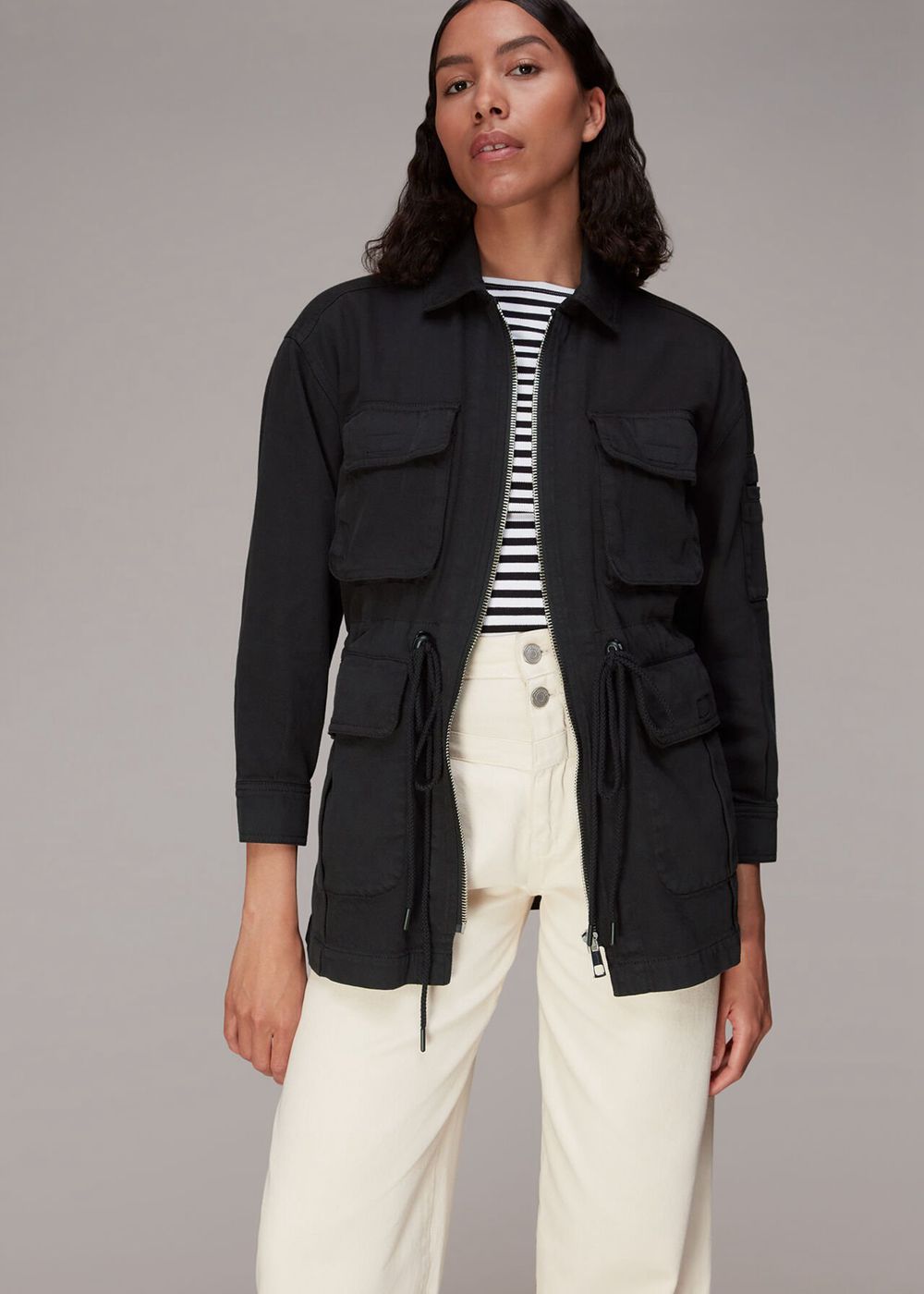 Whistles Carly Cargo Military Jacket Black | US-63759DUQH