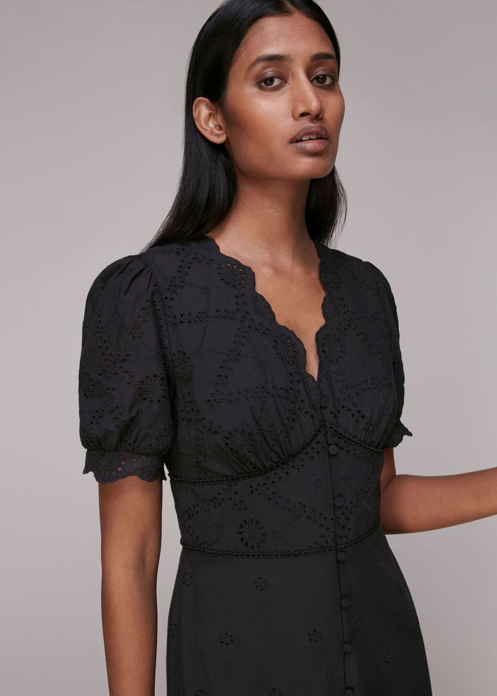 Whistles Carolyn Broderie Dress Black | US-50391AWVM