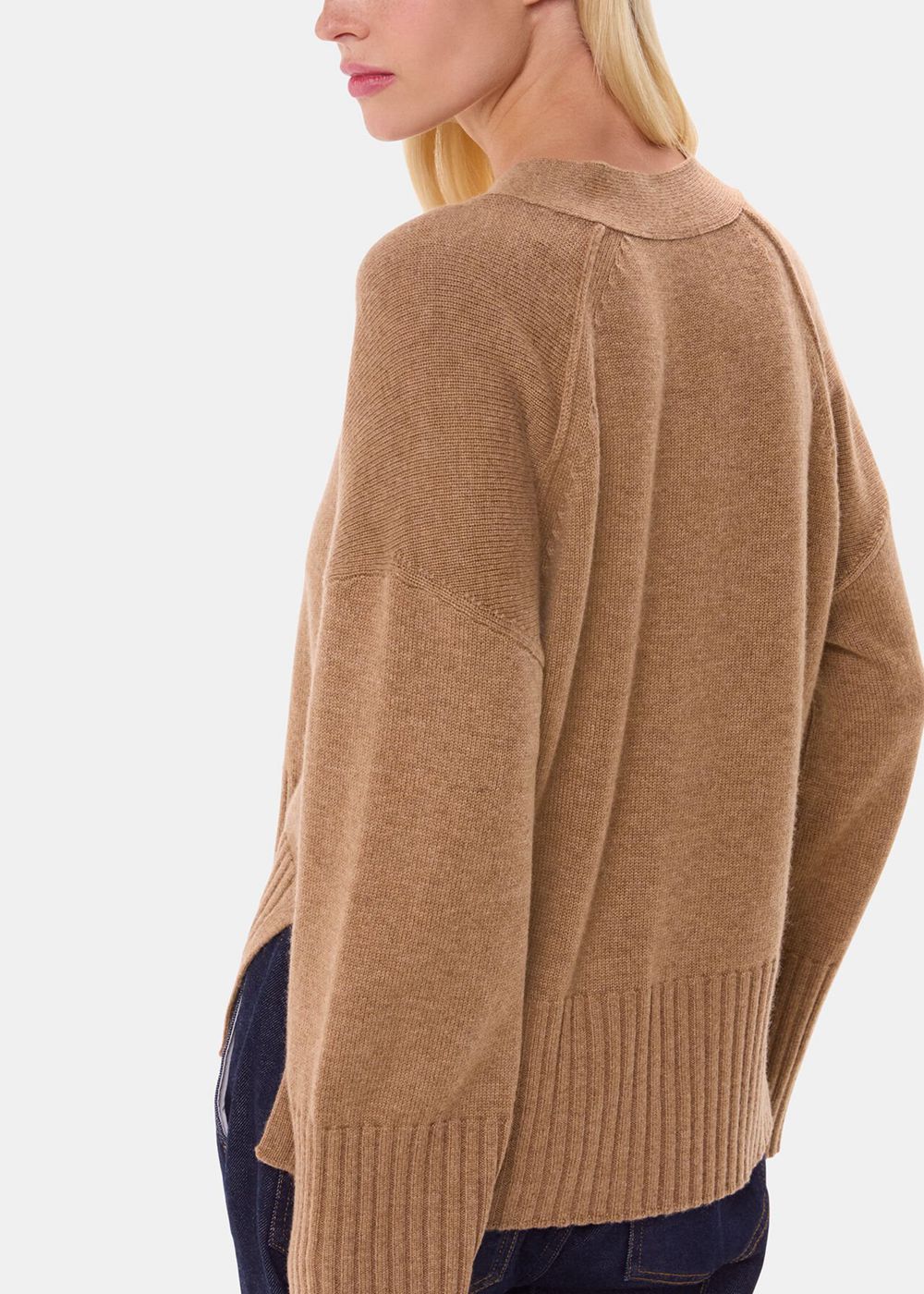 Whistles Cashmere Blend Ribbed Cardigan Brown | US-72349BUGK