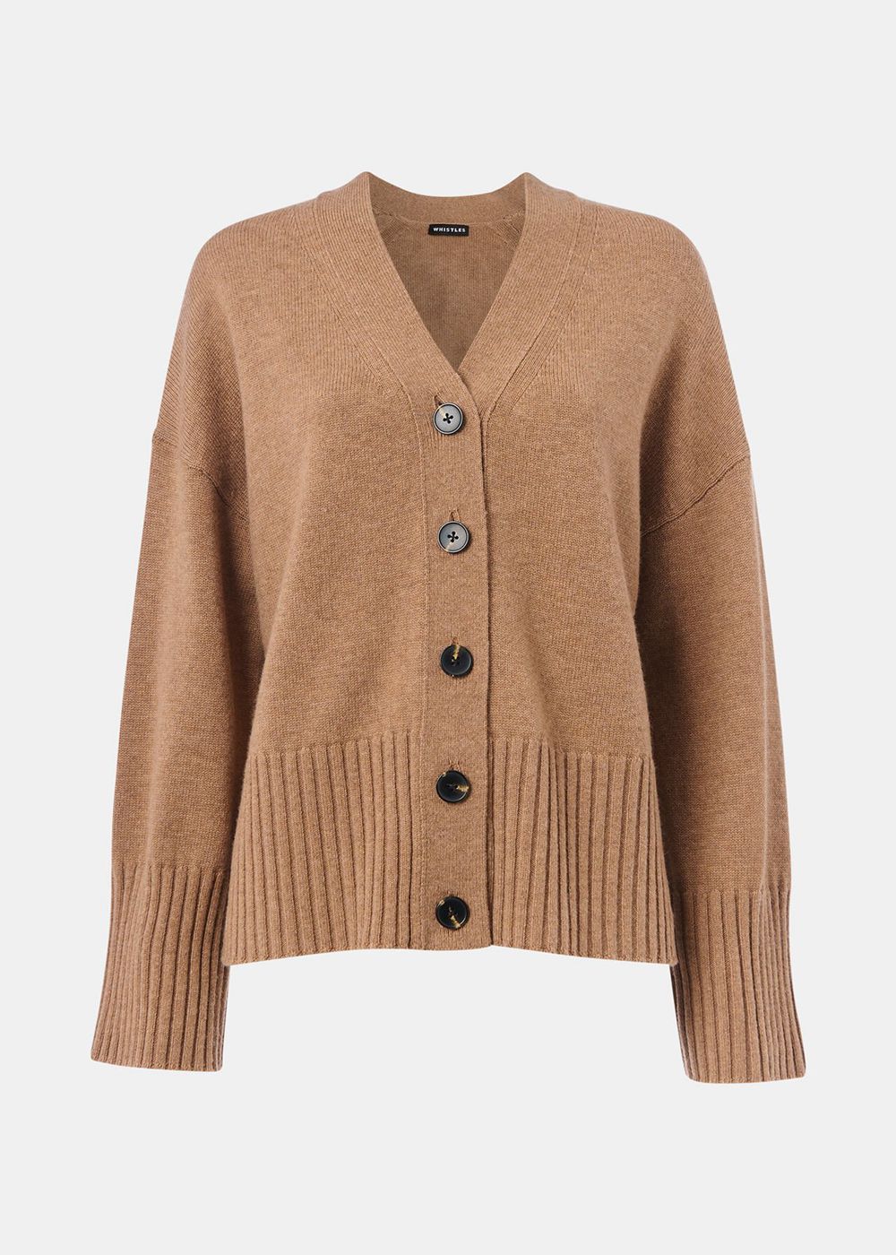 Whistles Cashmere Blend Ribbed Cardigan Brown | US-72349BUGK