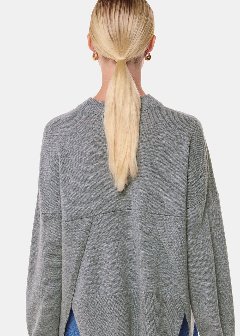 Whistles Cashmere Blend Split Back Sweater Dark Grey | US-67914IPBM