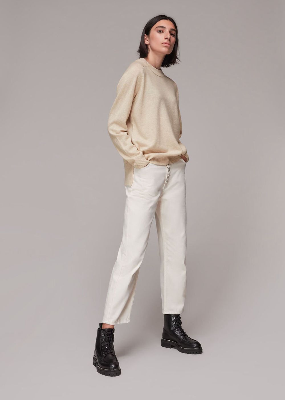 Whistles Cashmere Crew Neck Jumpers White | US-19682EOUX