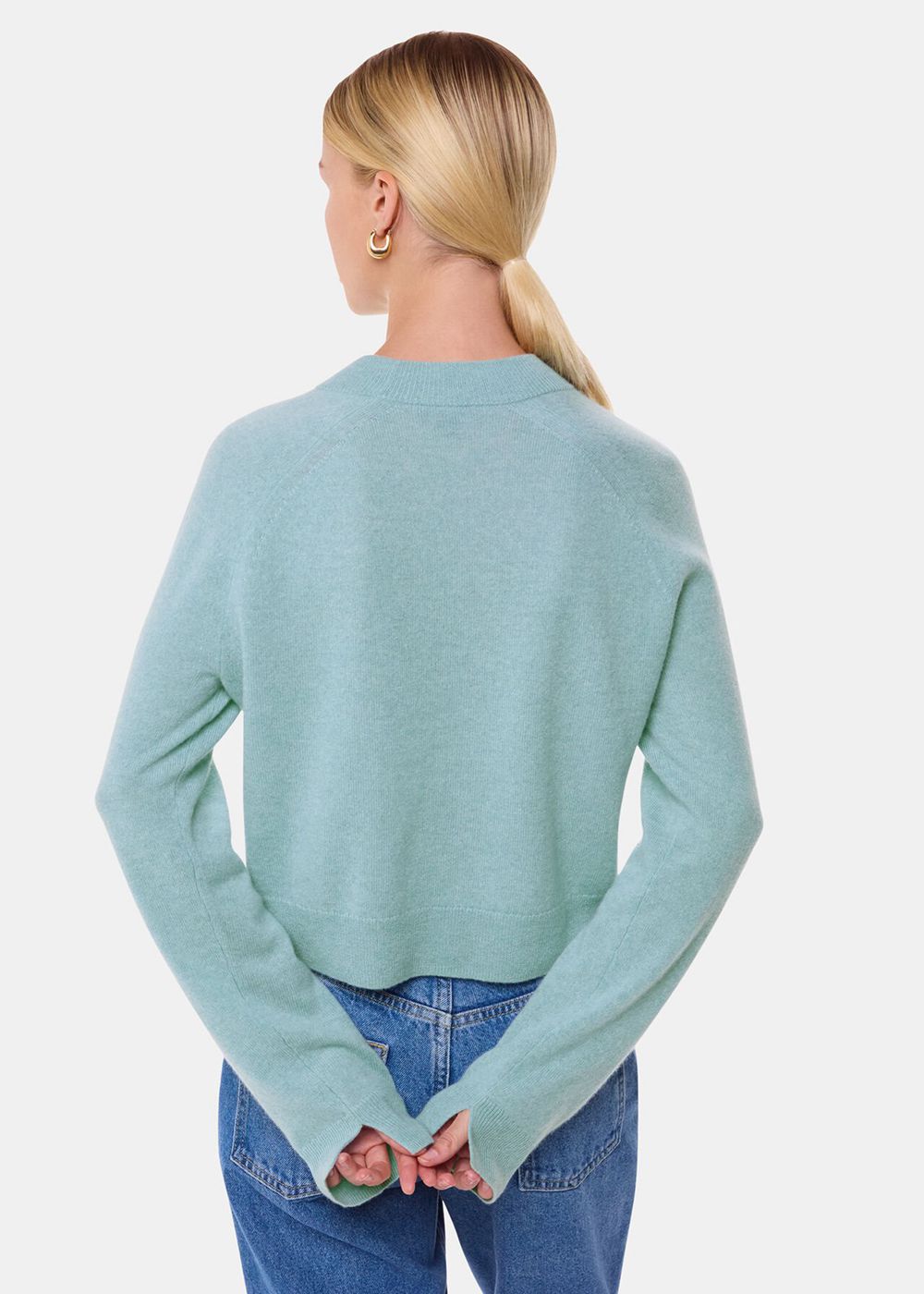 Whistles Cashmere Crop Crew Sweater Blue | US-10982UIDT