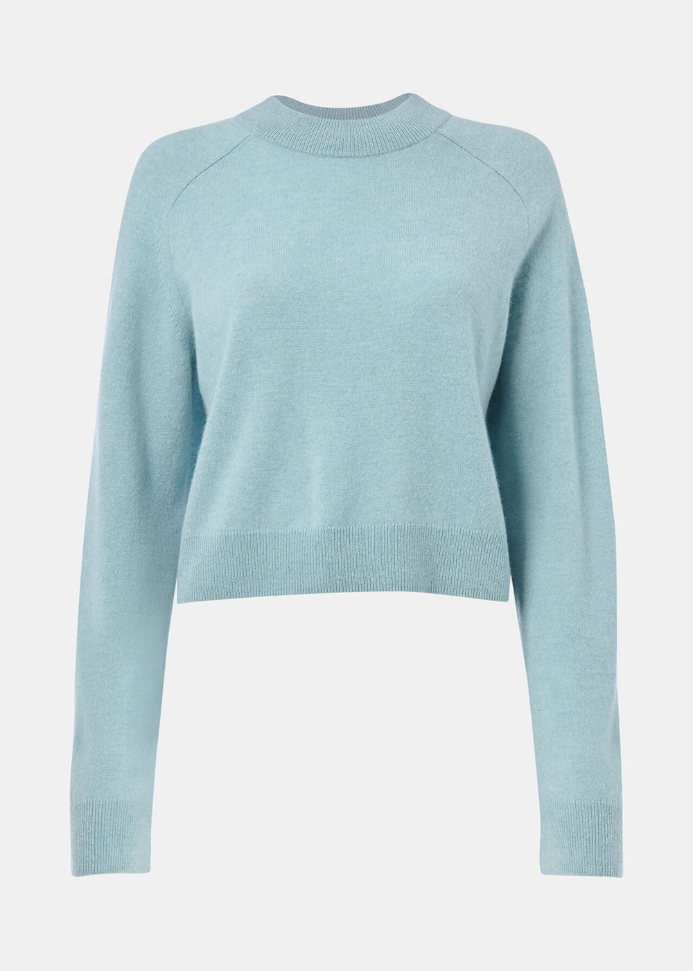 Whistles Cashmere Crop Crew Sweater Blue | US-10982UIDT