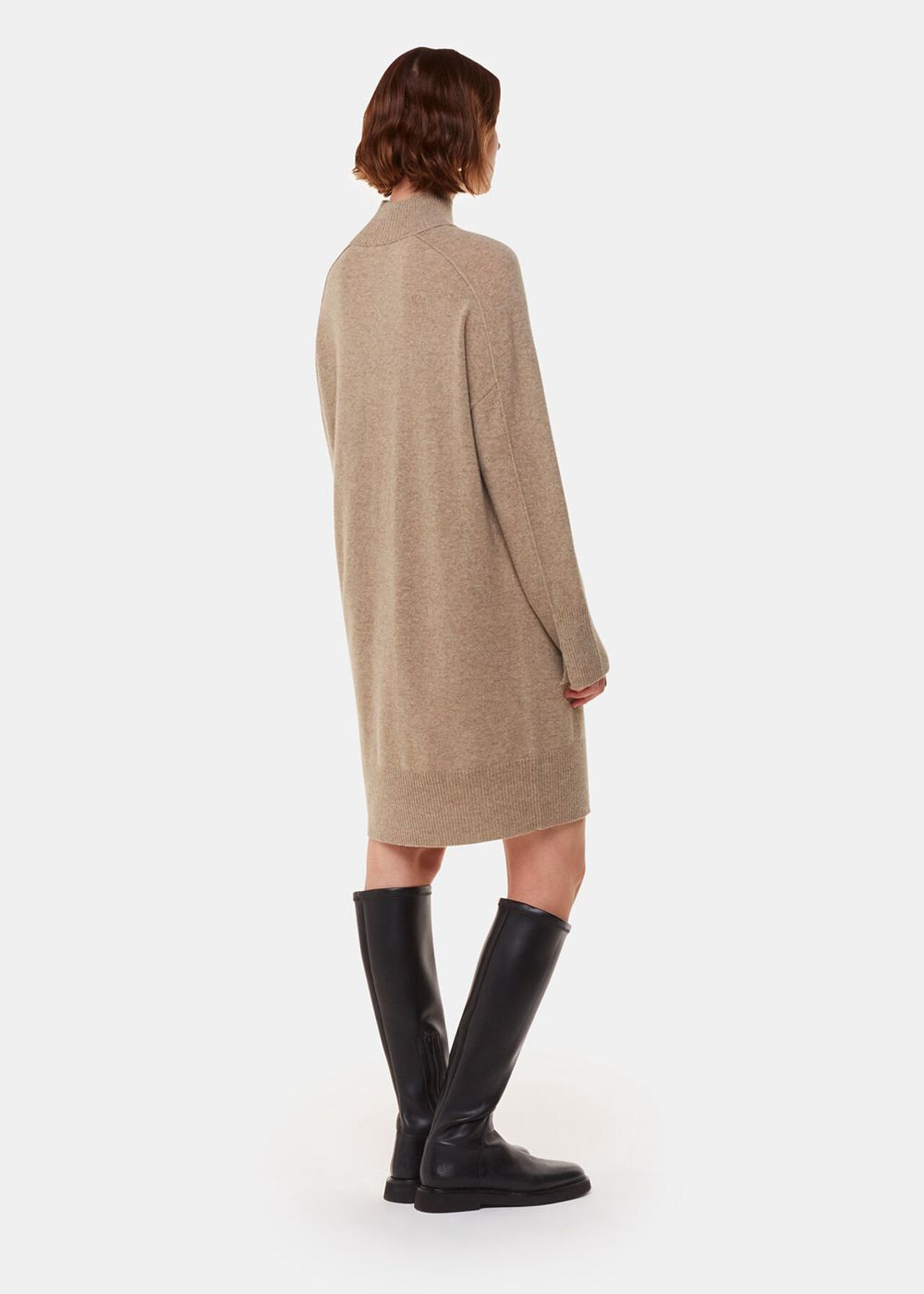 Whistles Cashmere Funnel Neck Dress Beige | US-94083PWAF