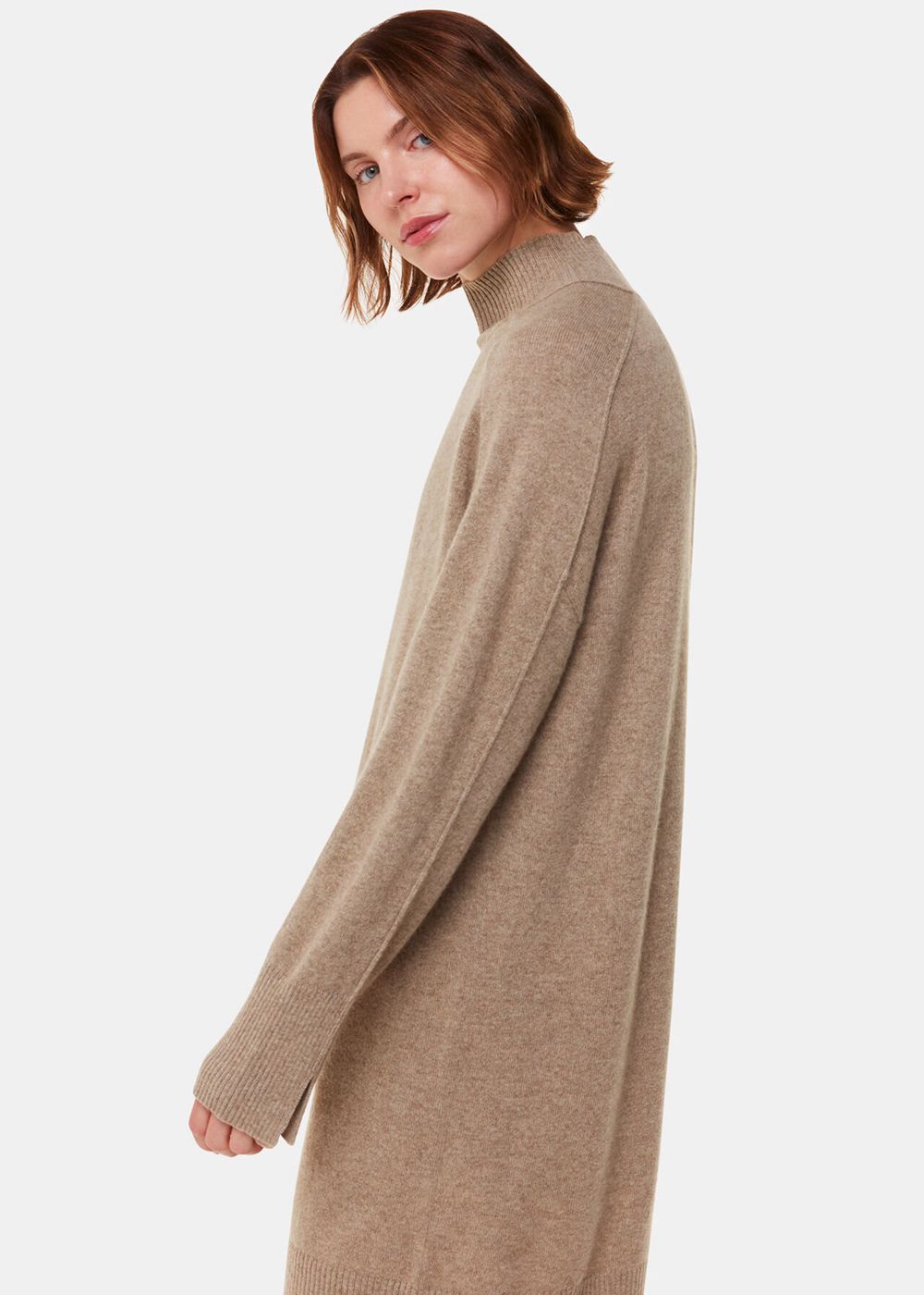 Whistles Cashmere Funnel Neck Dress Beige | US-94083PWAF