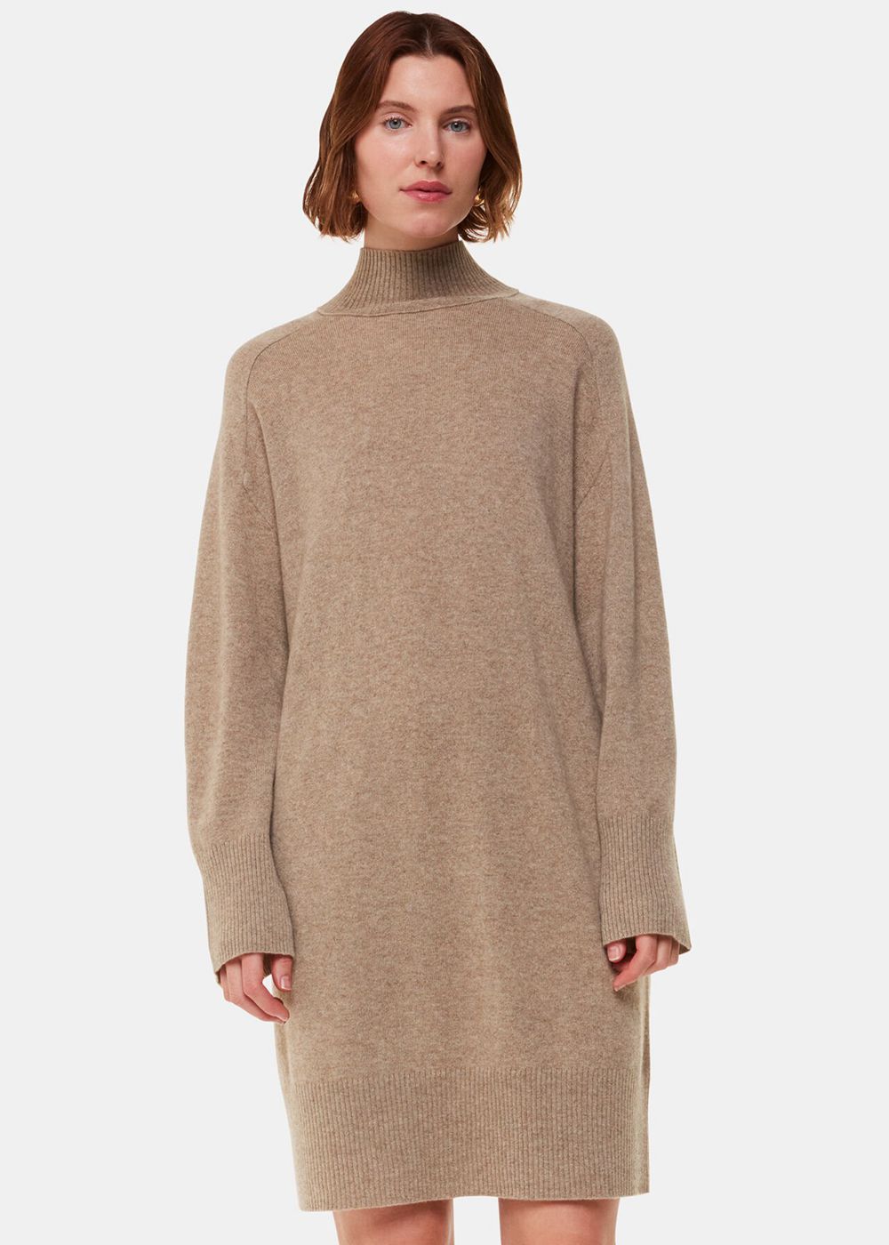 Whistles Cashmere Funnel Neck Dress Beige | US-94083PWAF