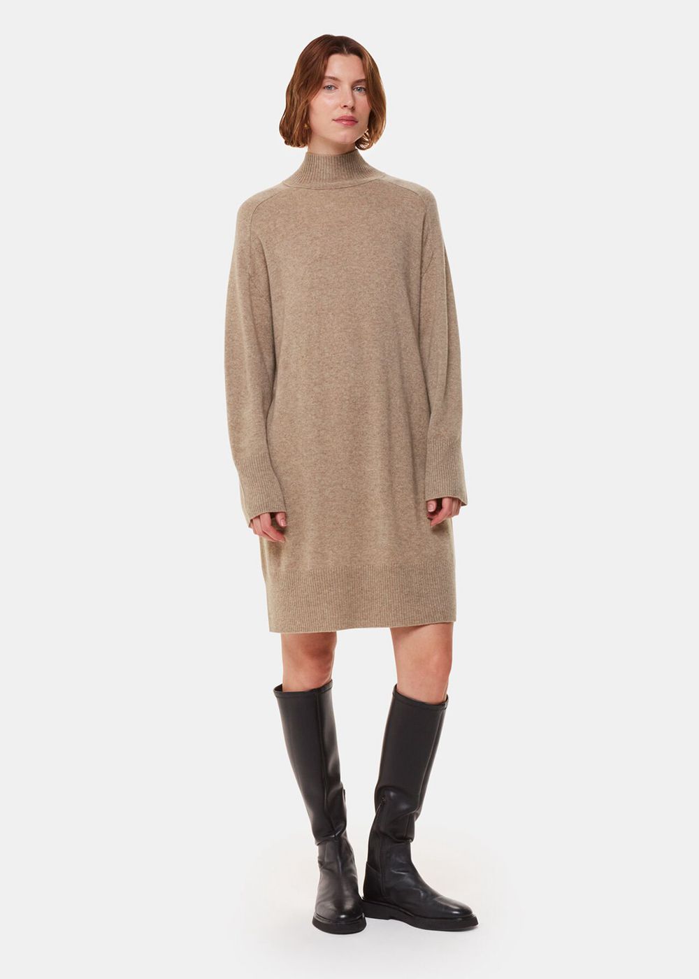 Whistles Cashmere Funnel Neck Dress Beige | US-94083PWAF