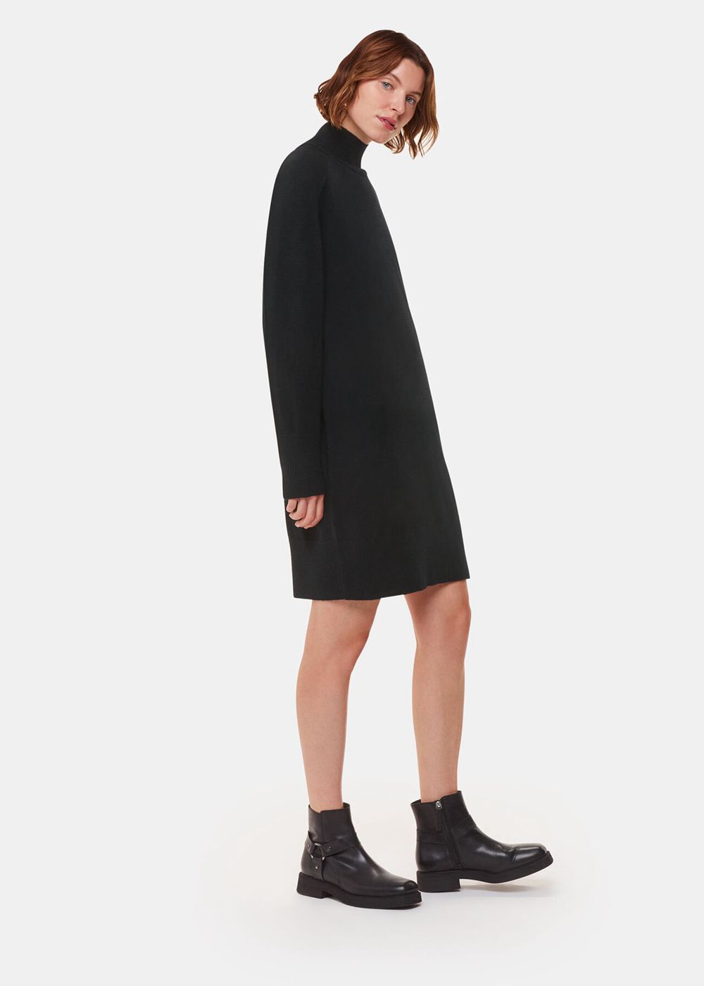 Whistles Cashmere Funnel Neck Dress Black | US-58617COJU