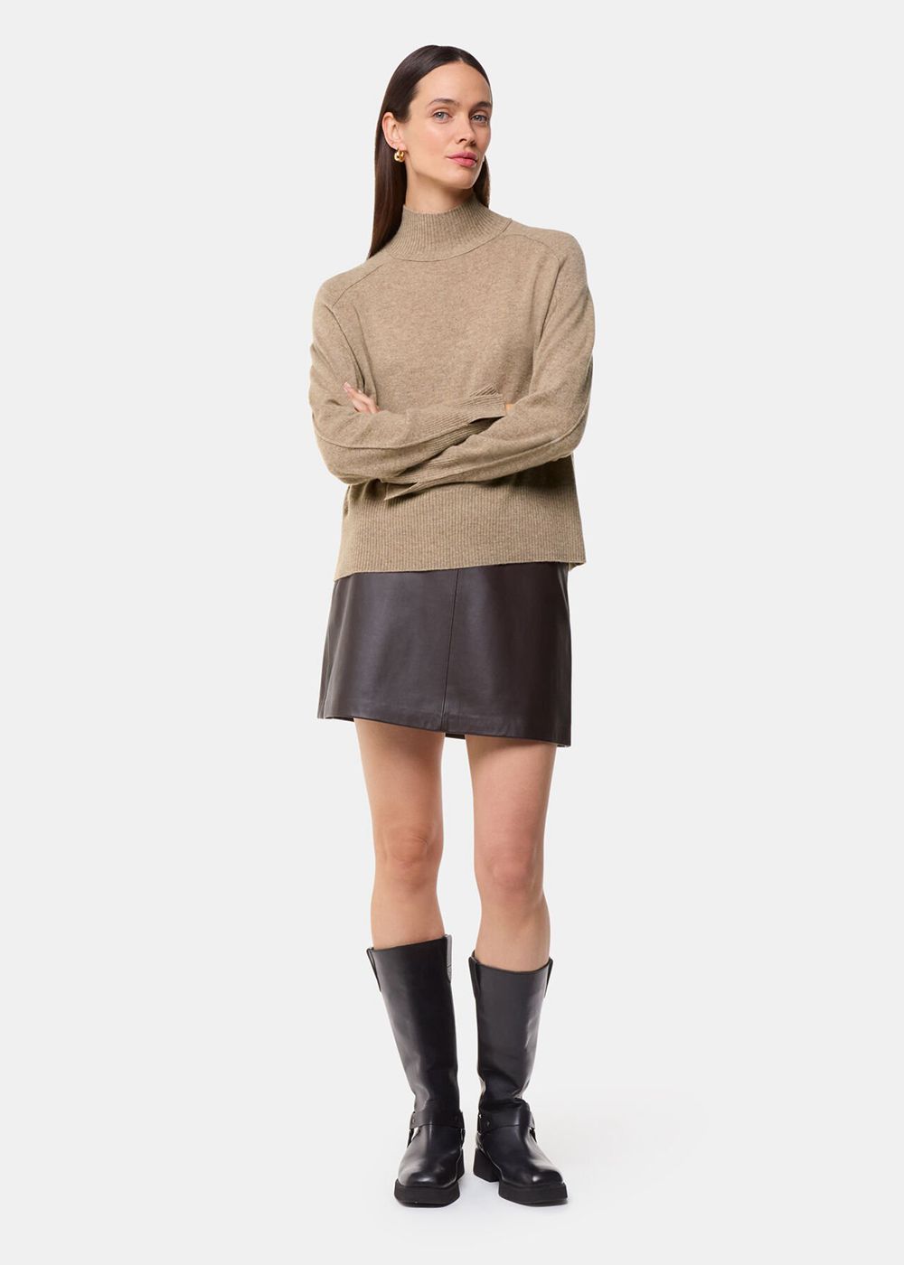 Whistles Cashmere Funnel Neck Knitwear Beige | US-69035AFGZ