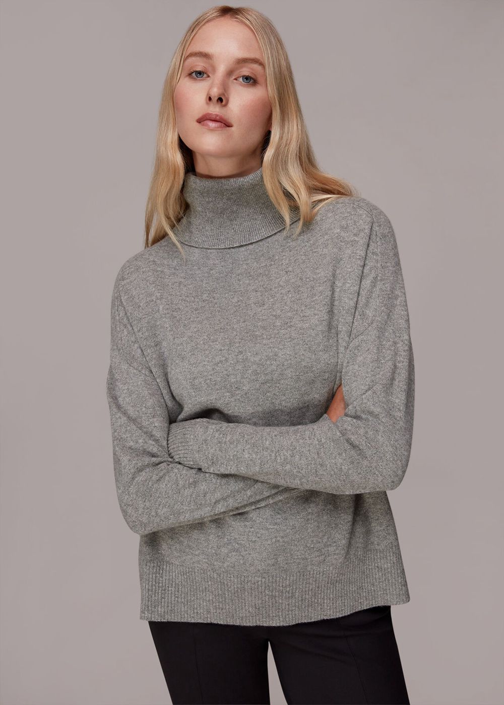 Whistles Cashmere Roll Neck Jumpers Grey | US-43658POMY