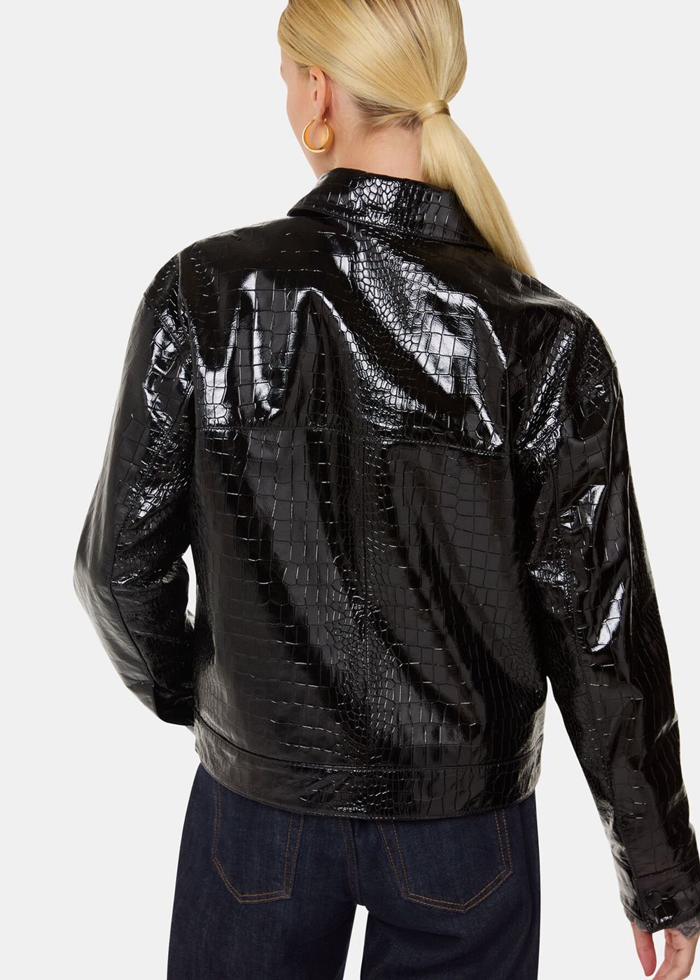 Whistles Casi Patent Croc Biker Leather Jacket Black | US-38759WXVR